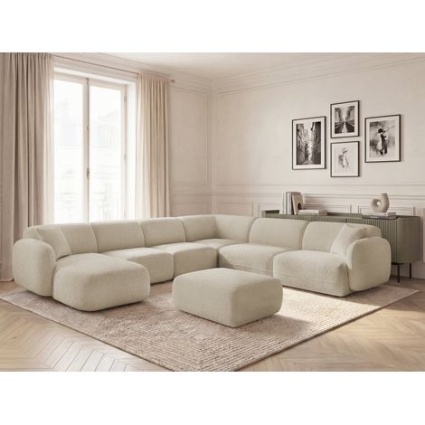 BOBOCHIC - Canapé panoramique fixe modulable ANDA avec 4 chauffeuses, 1 méridienne, 1 angle et 1 pouf Angle droit Beige (1/5)