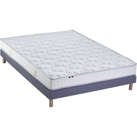 Ensemble matelas mousse haute résilience CIRRUS avec sommier confort français 140 x 190 cm Sommier Bleu denim (1/5)