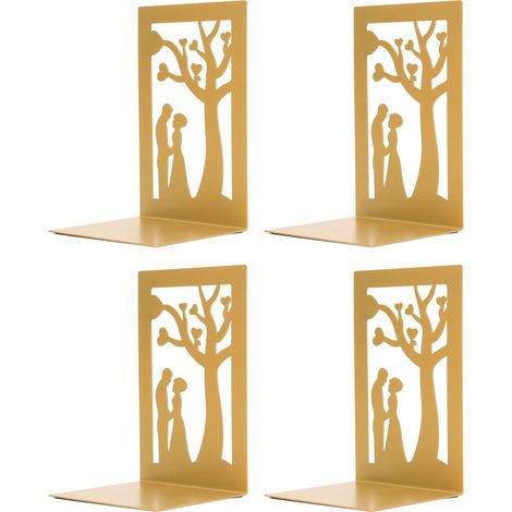 Lot de 4 serre-livres métalliques fins et creux, support robuste antidérapant avec mousse, étagère de bureau, rangement livres, mariage (1/5)