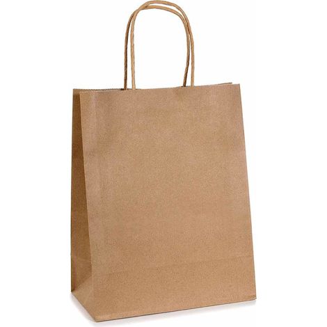 Sacchetti / buste medie in carta kraft riciclata con manico ritorto, set da 48 pezzi, cm 21 x 11 x 27 H