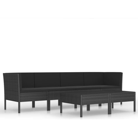 6-tlg. Garten-Lounge-Set mit Auflagen Poly Rattan Schwarz vidaXL