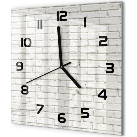 Horloge Murale Carrée Décoration Cuisine en Verre Trempé Silencieuse Moderne Mur de briques 30x30 cm (1/5)