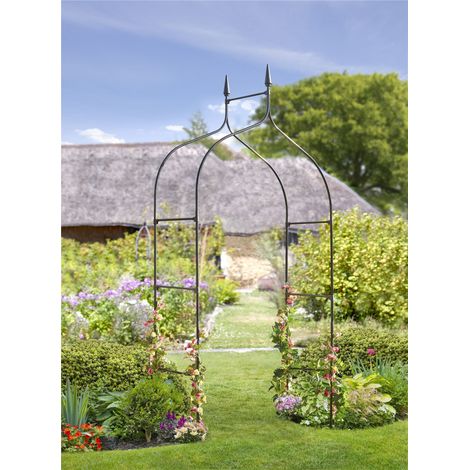 Smart Garden Minster Gothic Metal Black Garden Arch Pergola Grey Plant Support