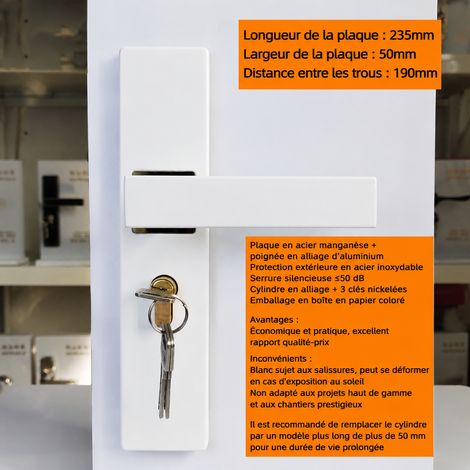 Ensemble serrure à poignée intérieure blanc à fermeture magnétique silencieuse blanc 1 32.5 10 × 10 × 10 cm 900 g – Livraison gratuite