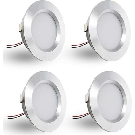 Lot de 4 spots encastrés LED 12V 3W, spots encastrés LED plats, pour trous de montage de 55-58mm et 14mm, spots de plafond dimmables 12V IP44, spots encastrés pour meubles (argent, bl (1/5)