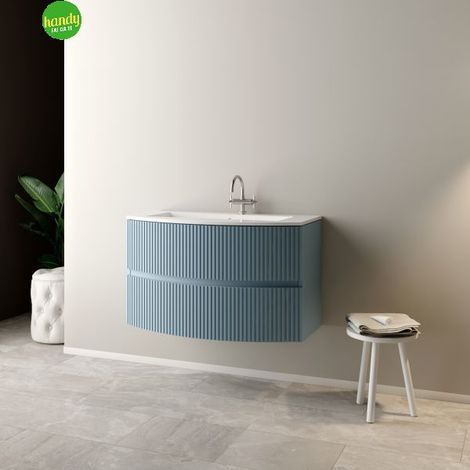 Mobile bagno sospeso curvo Santi Mobo 90cm azzurro polvere (1/5)