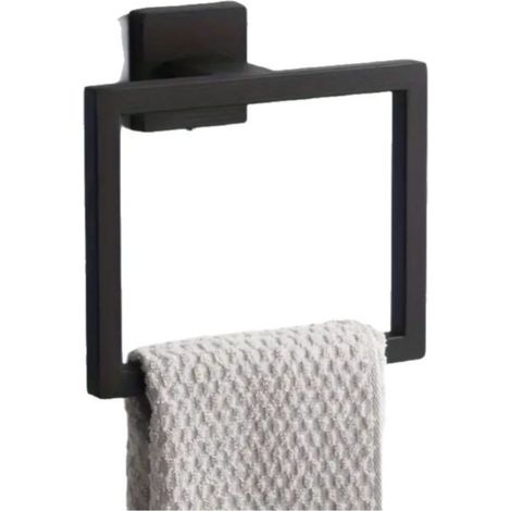 Anillo toallero cuadrado de pared en color negro mate con tornillos ocultos. (1/5)