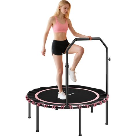 40" Pink Foldable Fitness Trampoline Rebounder with Handle for Home Workouts and Cardio Exercise