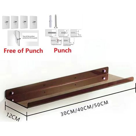 (Chocolat - 30 x 12 cm) Étagère murale de rangement moderne en acrylique, à fixer au mur, pour salle de bain ou salon. Accessoires pour la maison. Installation facile. (1/5)