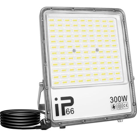 1x 300W projecteur d'extérieur led avec prise EU, 30000lm luminaire 6000K blanc froid, IP66 étanche, prise, 1,5 mètres câble, éclairage de sécurité, pour patio garage terrasse jardin chantier (1/5)