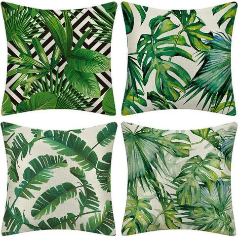 Extérieur Housse de Coussin, Lot de 4 Imperméable Plante Tropicale Verte Motif Canapé Taie d'oreiller pour Patio Jardin Salon Chambre Décoration, 45x45cm -Plantes Tropicales 01 (1/5)