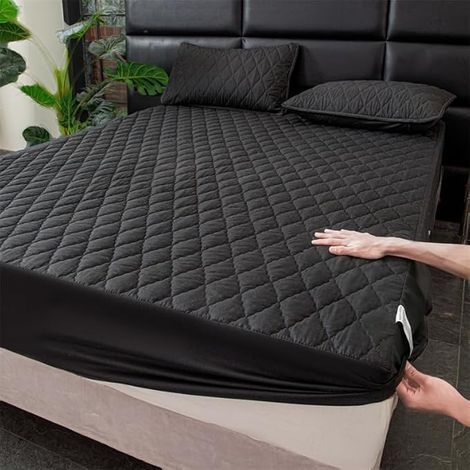 Protège-matelas imperméable extra doux avec poches profondes, couleur unie, motif géométrique, offre un confort de sommeil supplémentaire pour les chambres et les chambres d'amis, parfait pour l'hiver (1/5)