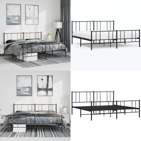 Bettgestell mit Kopf- und Fußteil Metall Schwarz 183x213 cm - Metallbett - Doppelbett - Boxspringbetten - Bettgestell Schwarz - Schlafzimmermöbel - Home & Living