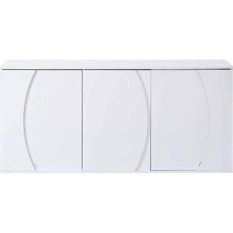 Commode avec Lumière LED, Meuble Bas Salon Brillant avec 3 Portes,Panneau de Particules, 150×40×70 cm,Blanc (1/5)