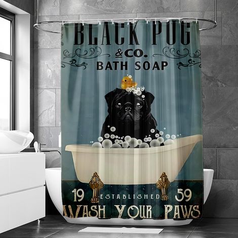 Rideau de douche motif chat rétro et décor baignoire, polyester imperméable, 180x180 cm (1/5)
