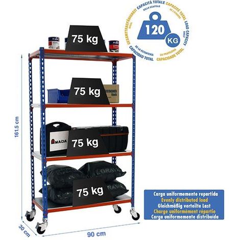 Simonrack Scaffale metallico blu e arancione 4 ripiani
