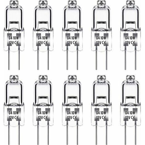 Lampada alogena G4, 12 V, 10 W, bianco caldo (3000 K), 150 lm, dimmerabile, lampada alogena G4, capsula trasparente, confezione da 10 (1/5)