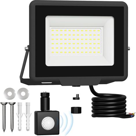 Projecteur LED 50W - 1 Unité - Aluminium - Détecteur Amovible IP65 - Jardin Garage Cour - Blanc Froid (1/5)