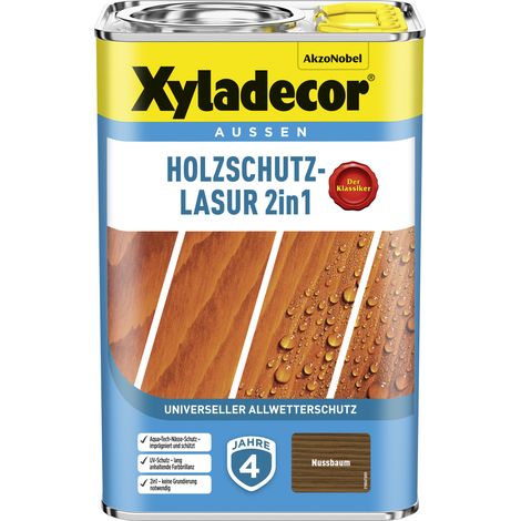 Xyladecor Holzschutz-Lasur 2in1, Universeller Allwetter-Schutz -Der Klassiker, Nussbaum, 4 l