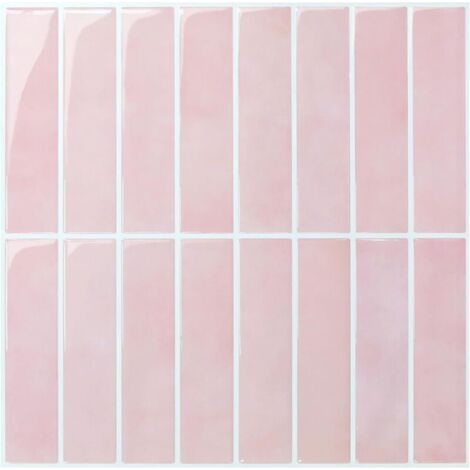 Lot de 12 (30,5 x 30,5 cm) de papier peint adhésif 3D imperméable pour cuisine et salle de bain, motif carreaux en PVC rose