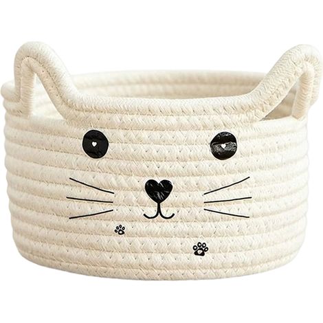 Panier Tressé - Oreilles De Chat - Corde De Coton - Blanc - 12 x 24 cm - Décoratif Enfant (1/5)
