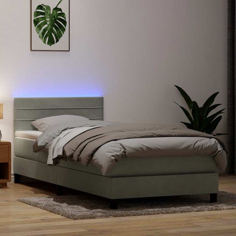 Boxspringbett mit Matratze & LED Hellgrau 80x210 cm Samt (1/5)