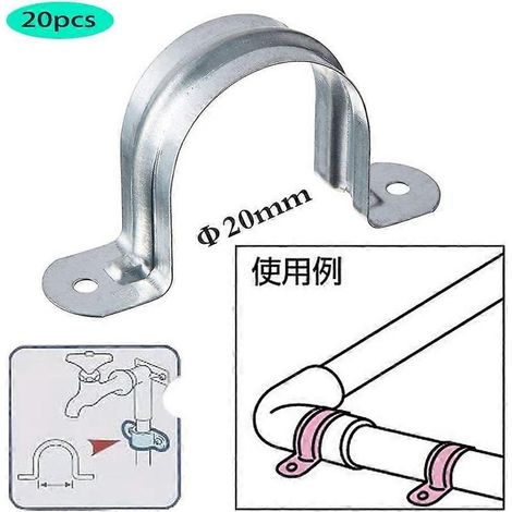 Lot de 20 colliers de serrage pour tubes en acier inoxydable 304, en forme de U, avec fixation pour tubes à deux trous. (1/4)