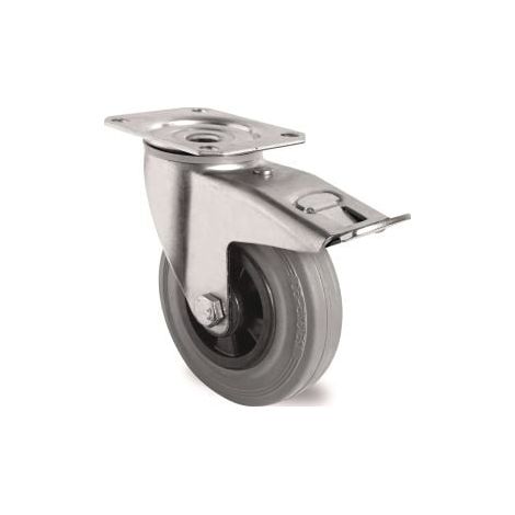 Rueda  giratoria  con  freno  D.80mm  Cap.70kg  con  placa  rodamiento  VG  gris  TECWERK (1/2)