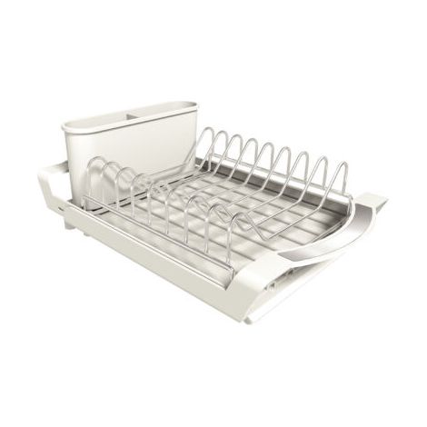 QORVA-Égouttoir Vaisselle, Égouttoir Vaisselle Compact Extensible avec Égouttoir à Couverts en Acier Inoxydable, Bac d'égouttage / 29.5-49.5 cm (Noir)