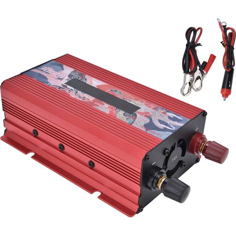 300W Convertisseur de Puissance Intelligent avec Écran, Aluminium Alliage DC12V vers AC220V, Inverseur de Courant Rouge (1/5)