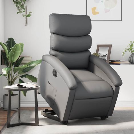 Relaxsessel mit Aufstehhilfe Elektrisch Grau Kunstleder