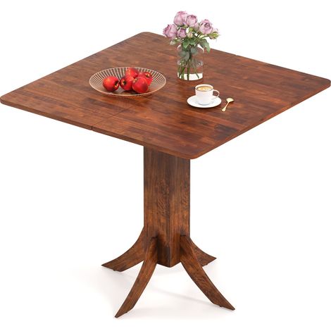 COSTWAY 33” Wooden Kitchen Table Square Dining Table w/ Pedestal Base-Walnut (1/5)