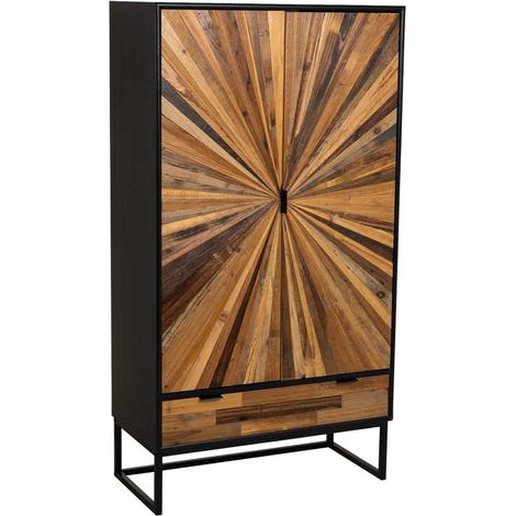 Armario de madera recuperada negro con 2 puertas 80x40x150h cm