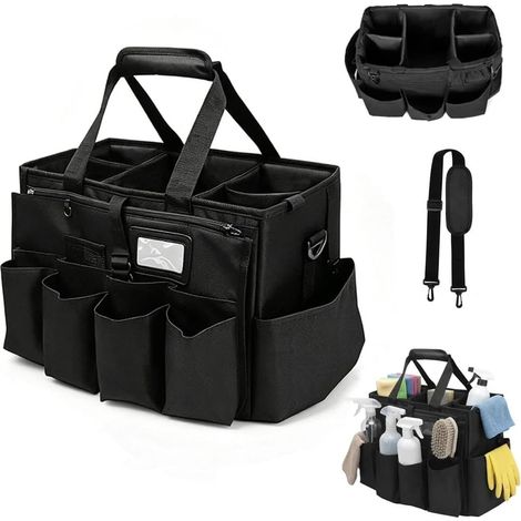 Organisateur de Produits de Nettoyage,Sac de Nettoyage pour Chevaux,Sac Caddy avec Poignée et Bandoulière,Organisateur de Nettoyage Portable Xxl,pour la Maison,la Voiture et la Salle de Bain(noir) (1/5)