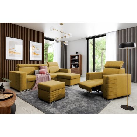 Ecksofa inkl. Hocker und Sessel CANTON Stoff Camelia Senfgelb Ottomane Rechts (1/4)