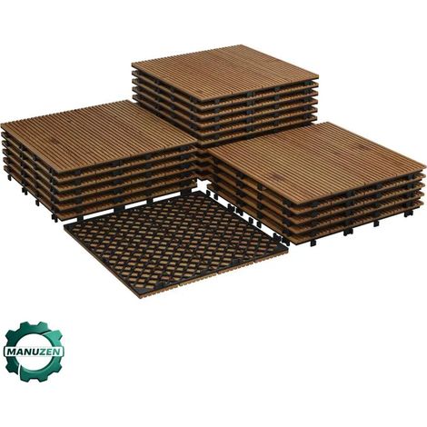 Manuzen - 22 Dalles Terrasse Bois Acacia Système Clipser Antidérapantes 30x30cm (1/5)