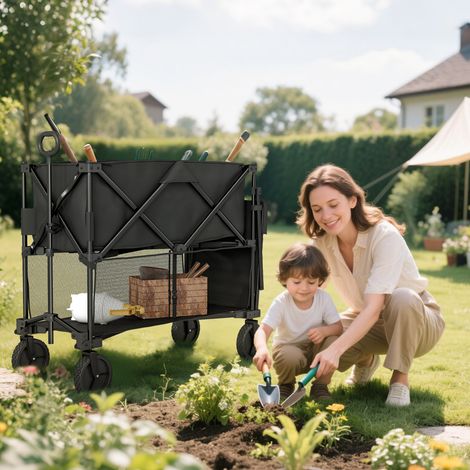 Gartenwagen 200 kg belast zweistufige Transportwagen mit herausnehmbare Plane 369,5 Liter Schwarz
