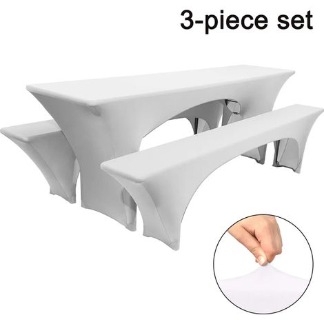 Juego de mesa y sillas de cerveza 220x50 cm + 2 fundas para taburetes de cerveza, juego de 3 piezas (1/5)