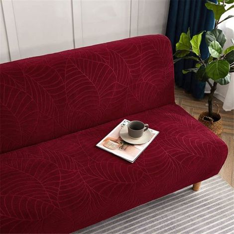 Housse de canapé clic-clac jacquard, extensible, imperméable, universelle sans accoudoirs, rouge bordeaux, 160-190cm (1/5)