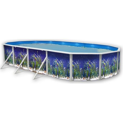 Kit piscine hors-sol acier Toi OCEANO ovale 7.30 x 3.66 x 1.20m décor aquatique (1/4)