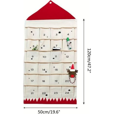 Calendrier de l'Avent - Compte à Rebours de Noël - 24 Poches de Rangement - Tissu Rouge (1/4)