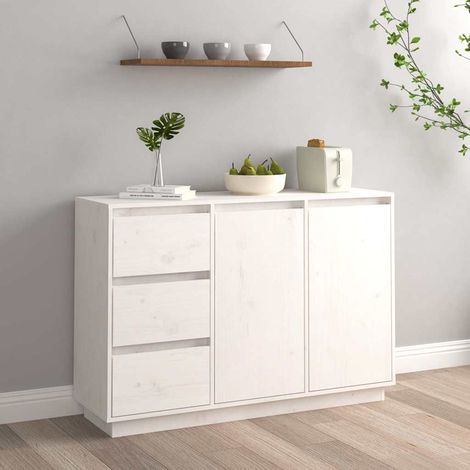 Aparador de madera maciza de pino blanco 111x34x75 cm (1/4)
