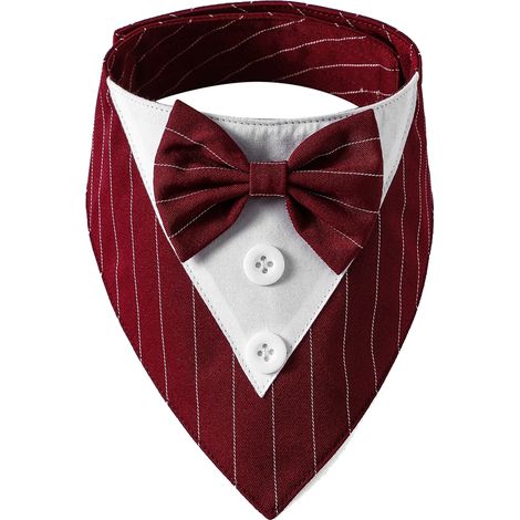 Bandana Pour Chien - Collier Avec Nœud Papillon Rouge À Rayures - Costume De Fête Pour Chien - Réglable - 1 Pièce (1/5)