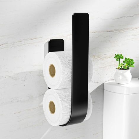 Toilet Paper Holder, Wall-Mounted Toilet Paper Storage Rack for 3 Rolls, No Drilling Required, Black (1/5)