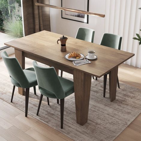 Ausziehbarer Tisch Pizzoli, zentraler Auszugsmechanismus, max. Länge 160 cm, 160x80x78h cm, Nussbaum braun (1/3)