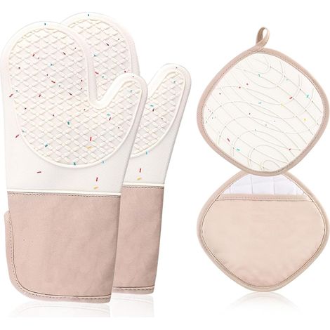4-delige Keukenhandschoenen en Manches Set, Dikke Anti-Slip Silicone Keukenhandschoenen, Waterdicht, voor Koken en Bakken (1/5)