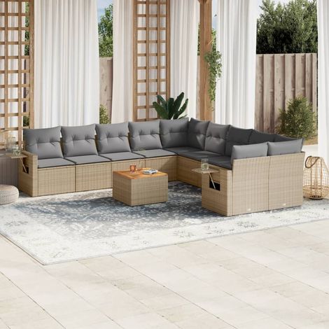 Juego de sofás jardín con cojines beige mezcla 11 pzas ratán PE vidaXL (1/3)