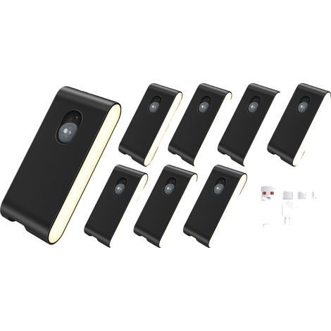 Luces con sensor de movimiento, recargables, bombillas LED, negras, paquete de 8 (1/2)