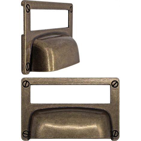 Ensemble de 2 fenêtres d'étiquettes, poignées en métal, aspect laiton bronze antique, 81 x (1/5)