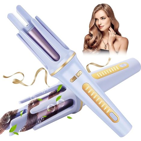 Fer à friser automatique 1,25 pouce, boucleur rotatif auto-chauffant, baguette à boucler rapide, 9 températures réglables, anti-brûlure, minuterie, violet (1/5)